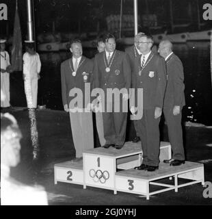 OLYMPISCHES SPIEL YACHTING STAR CLASS FINALSIEGER AUF PODIUM VIND PRESE 8 SEPTEMBER 1960 Stockfoto