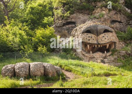 Republik Bergkarabach, Vank. Seastone Hotel, großer brüllender Löwenkopf. Stockfoto