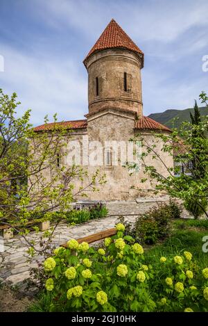 Aserbaidschan, Kisch. Kaukasische albanische Kirche außen, 12. Jahrhundert. Stockfoto