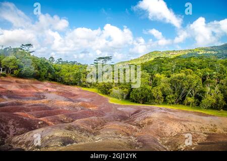 Die sieben farbigen Erden bei Chamarel, Mauritius, Afrika Stockfoto