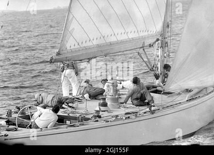 YACHTING GRETEL CREW AKTION DRITTE HITZE IN NEWPORT ; 23 SEPTEMBER 1962 Stockfoto