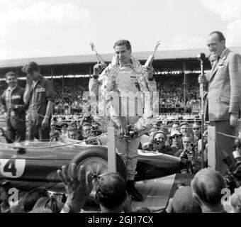 20. JULI 1963 JIM CLARK GEWINNT MIT EINEM LOTUS-HÖHEPUNKT DEN BRITISCHEN GRAND PRIX IN SILVERSTONE, ENGLAND. Stockfoto