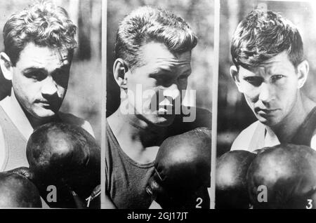 BOXEN RUSSISCHE MANNSCHAFT FÜR EUROPAMEISTERSCHAFTEN - RICHARDAS TAMULIS, BORIS LAGUTIN, VIKTOR BYSTROV IN MOSKAU 26. MAI 1963 - 2. JUNI 1963 ; 9. AUGUST 1963 Stockfoto