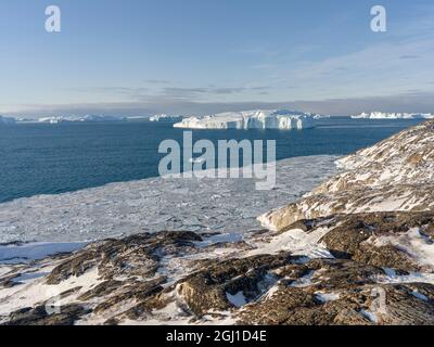 Winter im Ilulissat Icefjord, in der Disko Bay in Westgrönland gelegen, ist der Icefjord Teil des UNESCO-Weltkulturerbes. Grönland, Denma Stockfoto