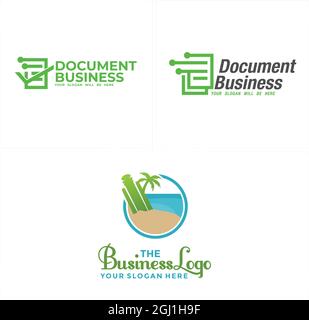 Business Dokument Tech und Baum Palmen Strand Logo Design Stock Vektor