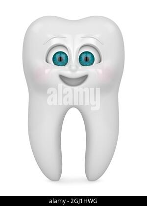 3D-Rendering des Zeichentrickfilms Mr Tooth isoliert über weißem Backgorund. Konzept der Kinderzahnheilkunde. Stockfoto