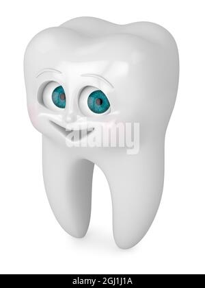 3D-Rendering des Zeichentrickfilms Mr Tooth isoliert über weißem Backgorund. Konzept der Kinderzahnheilkunde. Stockfoto