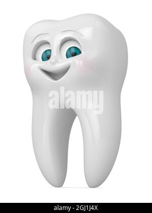 3D-Rendering des Zeichentrickfilms Mr Tooth isoliert über weißem Backgorund. Konzept der Kinderzahnheilkunde. Stockfoto