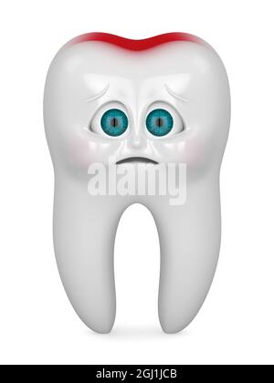 3D-Rendering von Cartoon Mr Tooth Gefühl Schmerzen auf weißem Hintergrund. Konzept der Kinderzahnheilkunde. Stockfoto