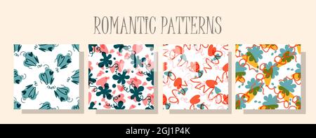 Romantisches Liebesmuster. Eine Reihe von Mustern im gleichen Stil. Digitalpapier zum Valentinstag. Kinder-Textildesign. Nahtloses Design. Herzmuster Stock Vektor