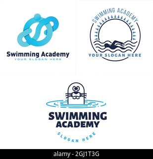 Schwimmen Akademie Schwimmer Pool Seelöwen Logo Design Stock Vektor