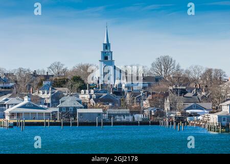 USA, Massachusetts, Nantucket Island. Nantucket Town, First Congregational Church außen. Stockfoto