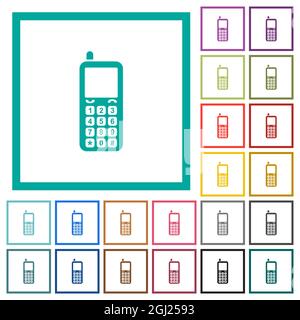 Flache Retro-Farbsymbole für Mobiltelefone mit Quadrantenrahmen auf weißem Hintergrund Stock Vektor