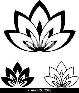 Fünf Blütenblätter Lotusblume als Symbol des Yoga. Vektorgrafik für Yoga-Event, Schule, Club, Web, Spa, tätowierung. Symbol für Schönheit und Jugend. Schwarz und Stock Vektor