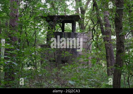 Kedzierzyn-Kozle, Polen - 20. August 2021: Das Zwangsarbeitslager Blechhammer war eines der größten Lager von Auschwitz. Die SS wacht über den Außenposten. Stockfoto