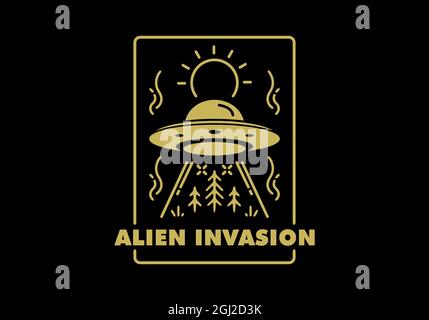 Alien Invasion Linie Kunst Illustration Design Stock Vektor