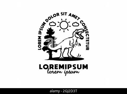 Schwarze Linie Kunst des Dinosauriers mit lorem ipsum Text Design Stock Vektor