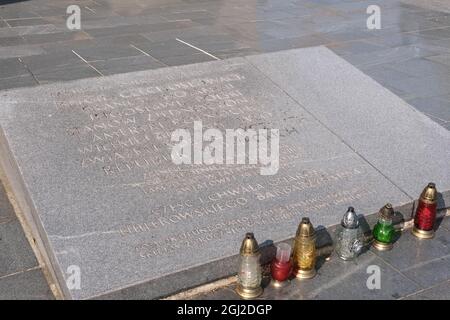 Lambinowice, Polen - 21. August 2021: friedhof und Gedenkstätte sowjetischer Kriegsgefangener. Etwa 40.000 starben im Lager Stalag 318 VIII F 344 Stockfoto