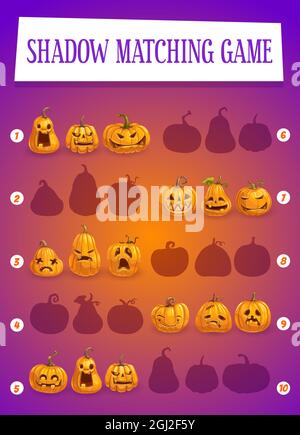 Kinder Schatten passende Spiel mit Halloween Kürbisse. Vorschulkinder spielen Aktivität, Kinder Puzzle Rätsel oder Übung Vorlage. Halloween Kürbis Stock Vektor