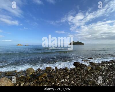 Panoramablick auf den Strand von Cala Iris in Al hoceima Stockfoto