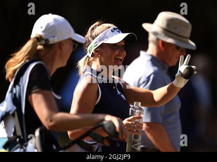 Helen Skelton am 11. Während der Pro-am für die BMW PGA Championship im Wentworth Golf Club, Virginia Water. Bilddatum: Mittwoch, 8. September 2021. Stockfoto