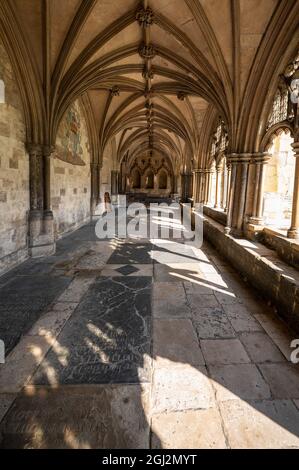 Ein Blick auf den Kreuzgang der Kathedrale von Norwich Stockfoto