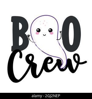 Boo Crew - Halloween T-Shirt, Schriftzug Labels Design. Niedliches Abzeichen. Handgezeichnetes isoliertes Emblem mit Zitat. Halloween Party Zeichen oder Logo. Schrott Buchung, Stock Vektor