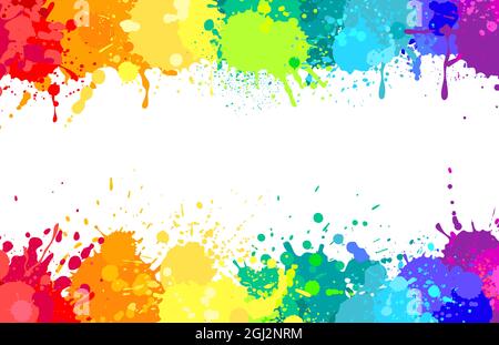 Bunte Farbe Splatter Hintergrund, gemalt Regenbogen Spritzer. Farbige Aquarell-Splash, abstrakte Farbe Sprühfarben Explosion Vektor-Banner. Platz für Text mit Flecken, Rahmen oder Rahmen Stock Vektor