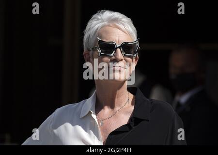 Jamie Lee Curtis, der am 08. September 2021 im Excelsior Hotel im Rahmen des 78. Internationalen Filmfestivals von Venedig in Venedig, Italien, eintrifft. Foto von Aurore Marechal/ABACAPRESS.COM Stockfoto