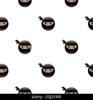 Cartoon Ninja Gesicht Symbol auf weißem Hintergrund isoliert. Warrior-Logo. Nahtloses Muster. Stockfoto