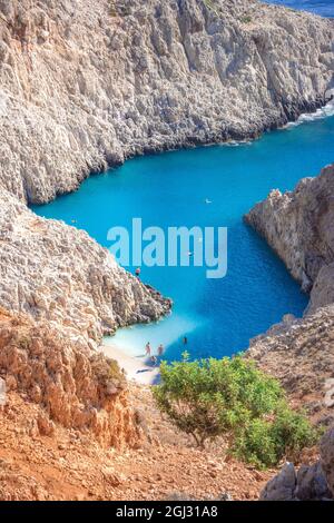 Seitan limania oder Agiou Stefanou, der himmlischen Strand mit türkisblauen Wasser. Chania, Chania, Kreta, Griechenland. Stockfoto