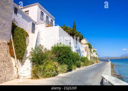 Blick auf die wunderschöne Insel Spetses, Griechenland. Stockfoto