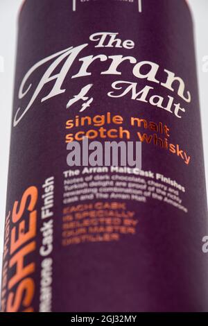 Schachtel ARRAN Single Malt Scotch Whisky Stockfoto