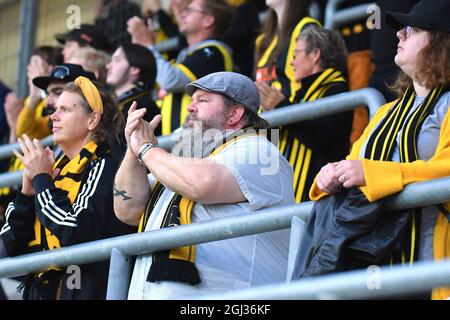 Göteborg, Schweden. September 2021. Hacken-Unterstützer beim UEFA Womens Champions League Qualifikationsrunde 2 zwischen BK Hacken und Valerenga IF in der Bravida Arena in Göteborg, Schweden Quelle: SPP Sport Press Foto. /Alamy Live News Stockfoto