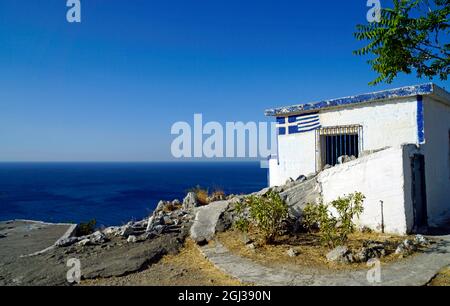 Kleine Kapelle an der Küste von rhodos in griechenland Stockfoto