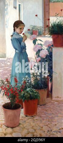 Das Mädchen mit der Nelke (Teresa Mirabent Planas) von Santiago Rusiñol i Prats (1861-1931), Öl auf Leinwand, 1893 Stockfoto