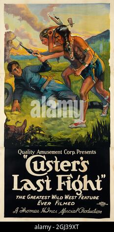 Klicken Sie auf das Vintage Vintage American Filmposter - „Custer's Last Fight“ aus den 1910er Jahren Stockfoto