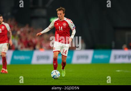 8. September 2021: Mikkel Damsgaard aus Dänemark bei Dänemark gegen Israel, WM-Qualifikationsspiel im Parkenstadion, Kopenhagen, Dänemark. Kim Price/CSM Stockfoto