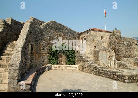 Altstadt Budva und die Zitadelle, Budva Gemeinde, Montenegro. Stockfoto