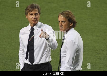 Reggio Emilia, Italien. September 2021. Trainer Roberto Mancini - Italien und Team Manager Gabriele Oriali während der FIFA WM Katar 2022, Qualifikationsspiele, Gruppe C - Italien gegen Litauen, FIFA WM in Reggio Emilia, Italien, September 08 2021 Quelle: Independent Photo Agency/Alamy Live News Stockfoto