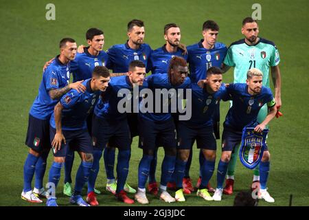 Reggio Emilia, Italien. September 2021. Florenz, Italien - 08.09.2021: Italienische Mannschaft vor dem Fußballspiel EQ Qatar 2022 zwischen ITALIEN und Litauen im Mapei-Stadion in Reggio Emilia am 8. september 2021. Kredit: Unabhängige Fotoagentur/Alamy Live Nachrichten Stockfoto