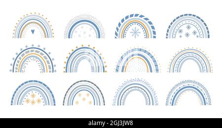 Niedliche weihnachten Regenbogen Vektor Pastell auf weißem Hintergrund bedruckbare Poster für Kinder gesetzt. Skandinavischer Regenbogen für die Wandgestaltung im Kinderzimmer. Stock Vektor