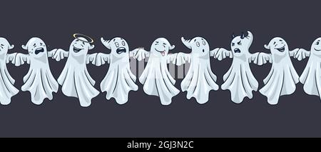 Niedliche Geister Grenze. Cartoon-Stil. Handgezeichnete halloween lustige Spucke Grenze. Premium Vector Stock Vektor