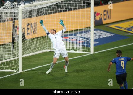 Reggio Emilia, Italien. September 2021. Florenz, Italien - 08.09.2021: RASPADORI (ITALIEN) ERZIELT AM 8. september 2021 im Mapei-Stadion in Reggio Emilia das TOR während des Fußballspiels EQ Qatar 2022 zwischen ITALIEN und Litauen. Kredit: Unabhängige Fotoagentur/Alamy Live Nachrichten Stockfoto