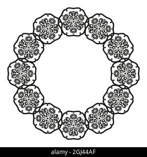 Mandala Rahmen.für die Gestaltung von Rahmen, Menüs, Hochzeitseinladungen oder Etiketten, zum Laserschneiden, Erstellen von Mustern in Holz, Marketerie. Digital Stock Vektor