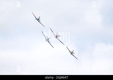 Ultimate Warbird Flights, The Buchon, Supermarine Spitfire, P-47D Thunderbolt „Nellie“ und TF-51D Mustang „conträren Mary“, Bournemouth Air Sh Stockfoto