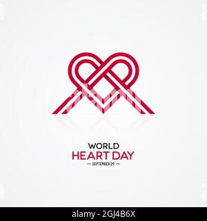 Geflochtenes Band in Herzform auf weißem Hintergrund. Banner im „World Heart Day“-Design. Stock Vektor