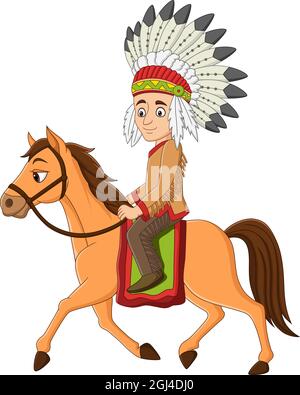 Cartoon indian american Reiten auf einem Pferd Stock Vektor