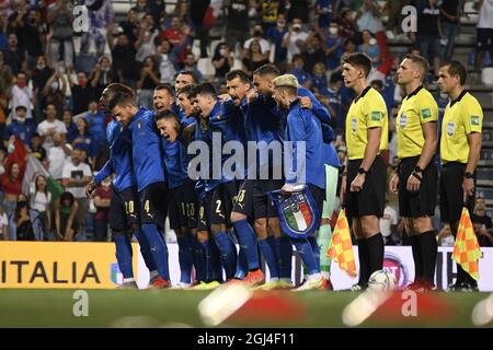 Reggio Emilia, Italien, 8. September 2021. Team (Italien) beim Qualifikationsspiel der FIFA Fußball-Weltmeisterschaft Katar 2022 zwischen Italien 5-0 Litauen am 8. September 2021 im Mapei-Stadion in Reggio Emilia Italien. Quelle: Maurizio Borsari/AFLO/Alamy Live News Stockfoto