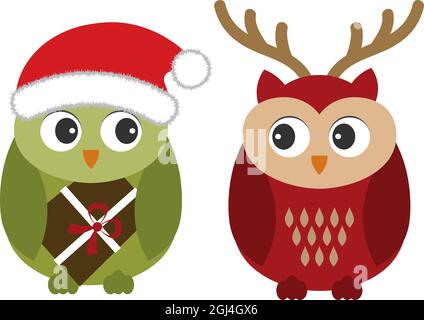 Nette Familie von Weihnachtseulen. Vektor-Weihnachtseulen Stock Vektor